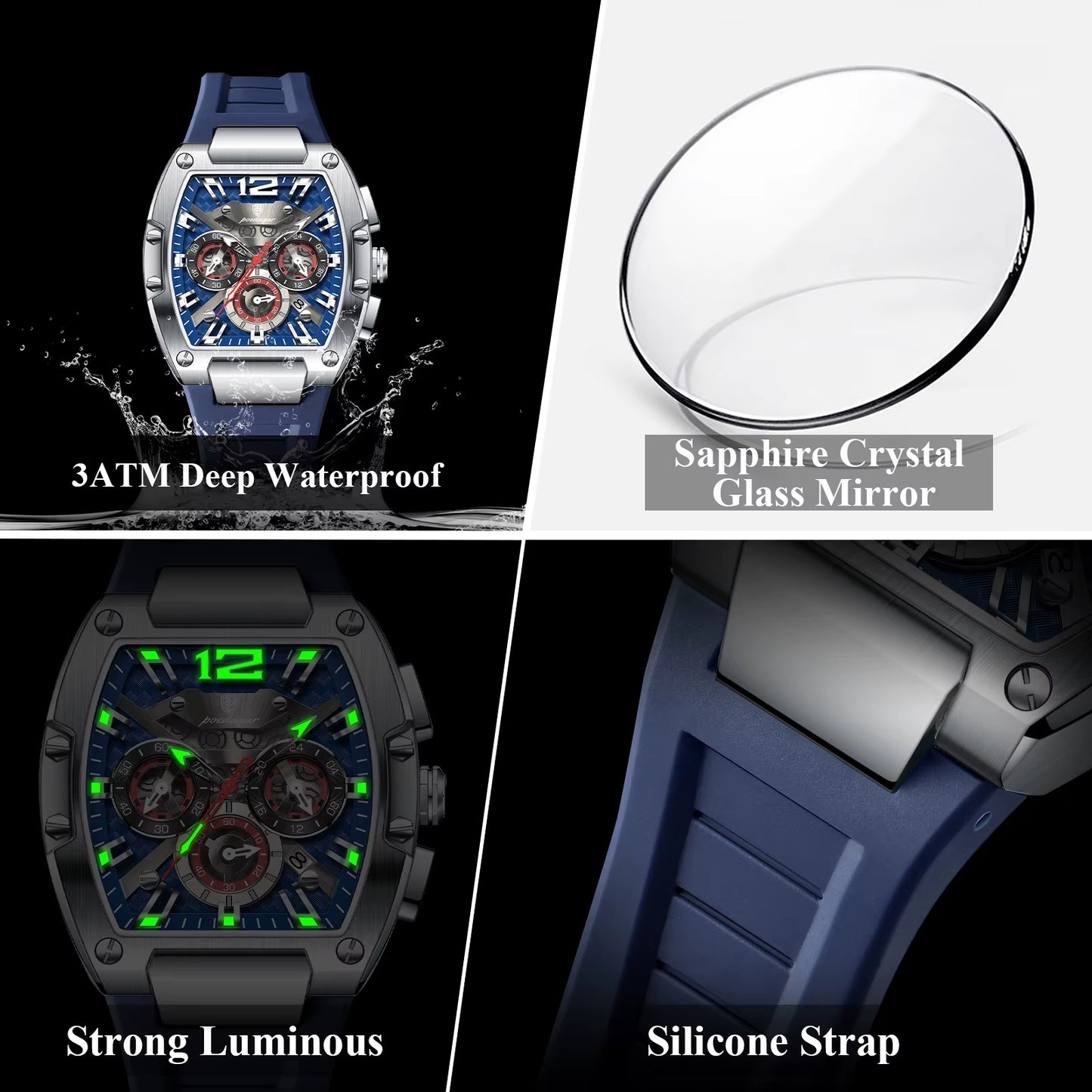 Luxury Man Quartz Watch Sports Military Watch for Men Waterproof Luminous Date Chronograph Silicone Strap Men'S Watches