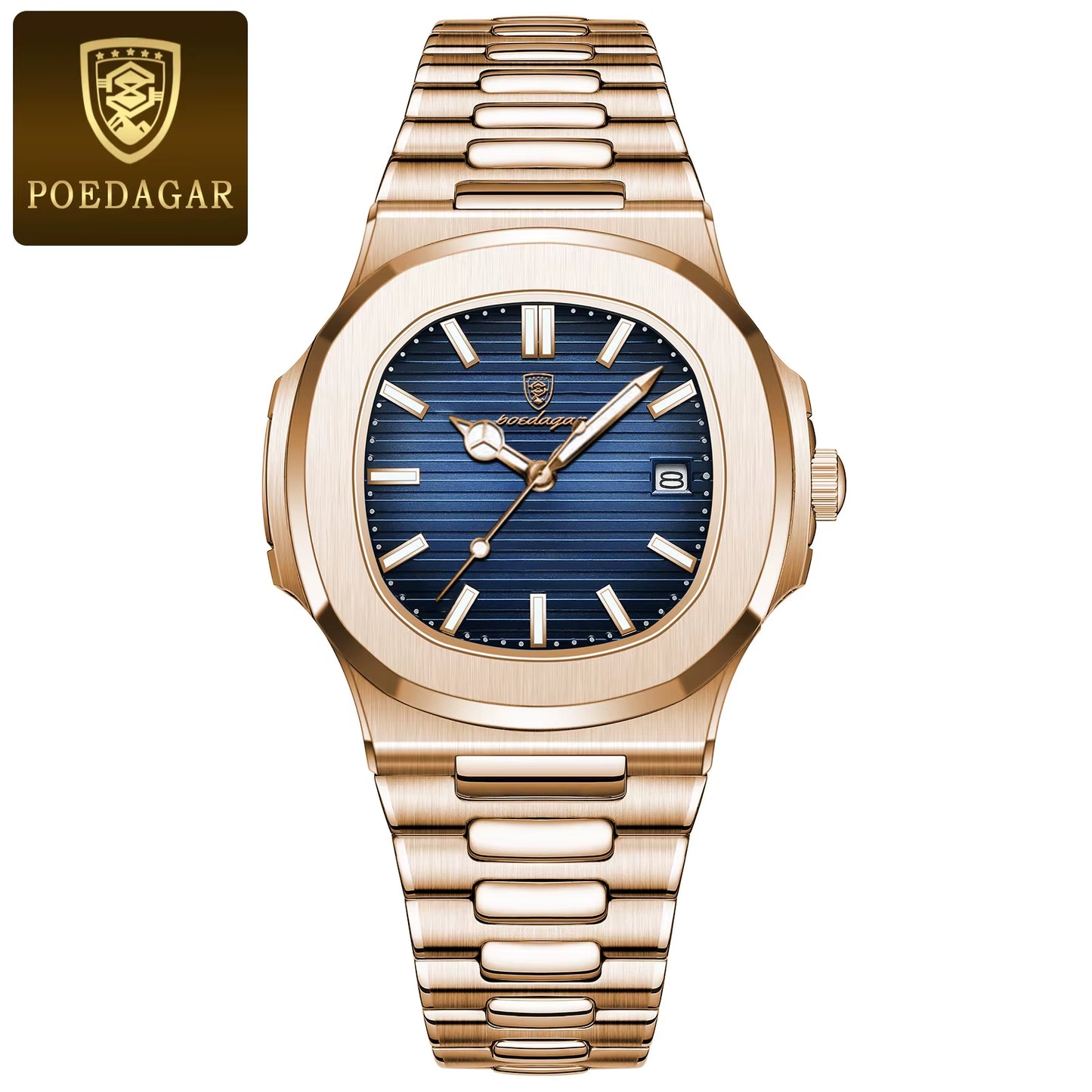 Man Wristwatch Business Luxury Square Men Quartz Watch Waterproof Luminous Date Stainless Steel Men'S Watches Clock+Box