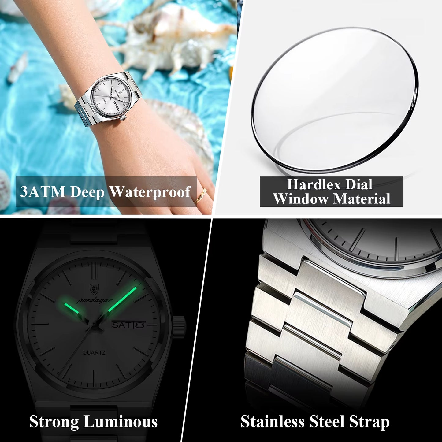 Exquisite Watches for Women Waterproof Luminous Date Week Ladies Watch Stainless Steel Luxury Woman'S Quartz Wristwatch