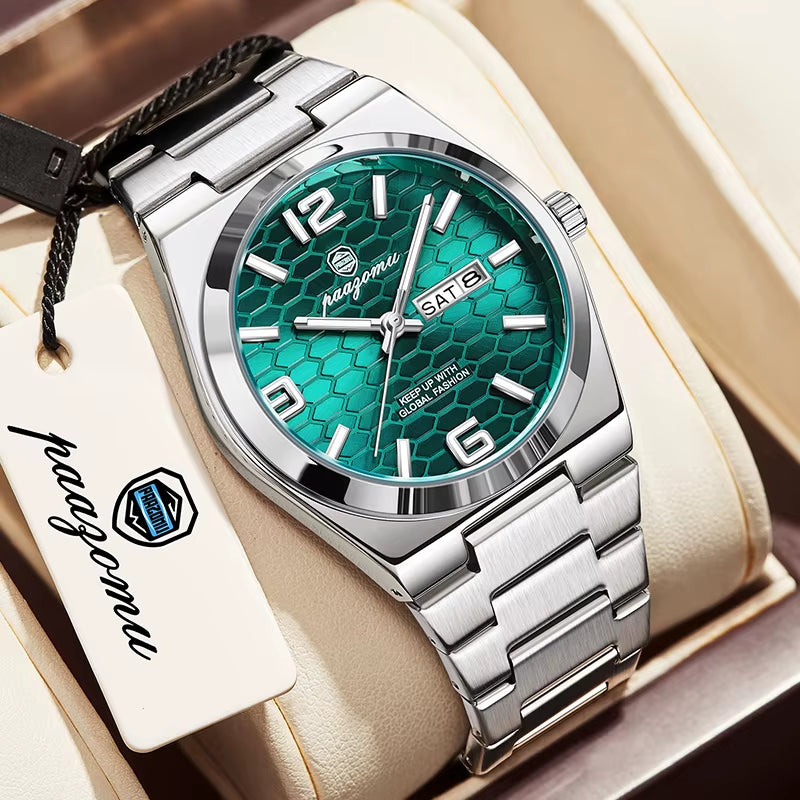 Men'S Watch Unisex Digital Display Quartz Movement Stainless Steel Band Fashion Accessory