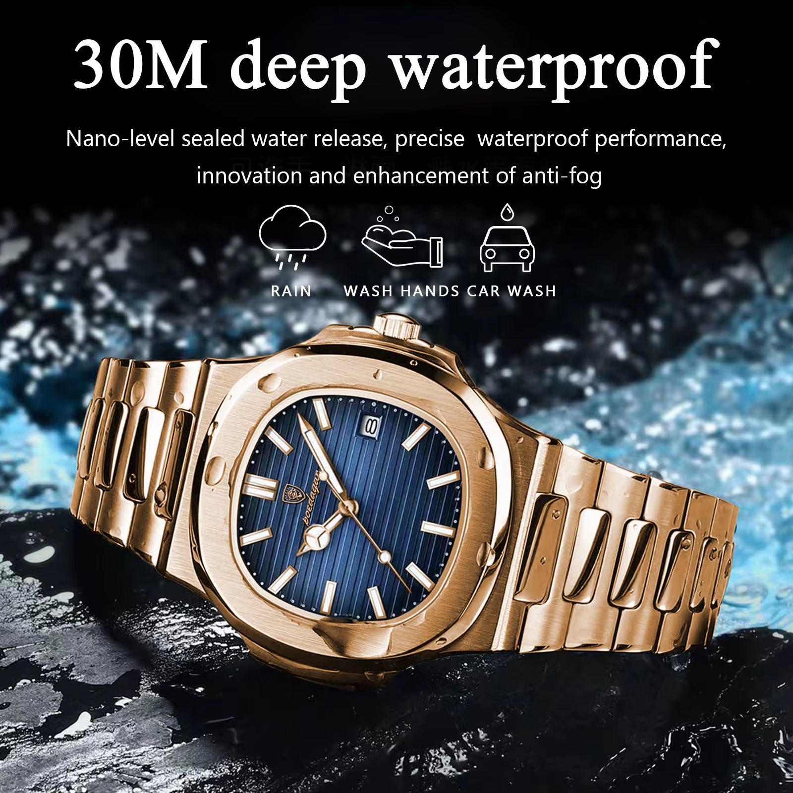 Man Wristwatch Business Luxury Square Men Quartz Watch Waterproof Luminous Date Stainless Steel Men'S Watches Clock+Box