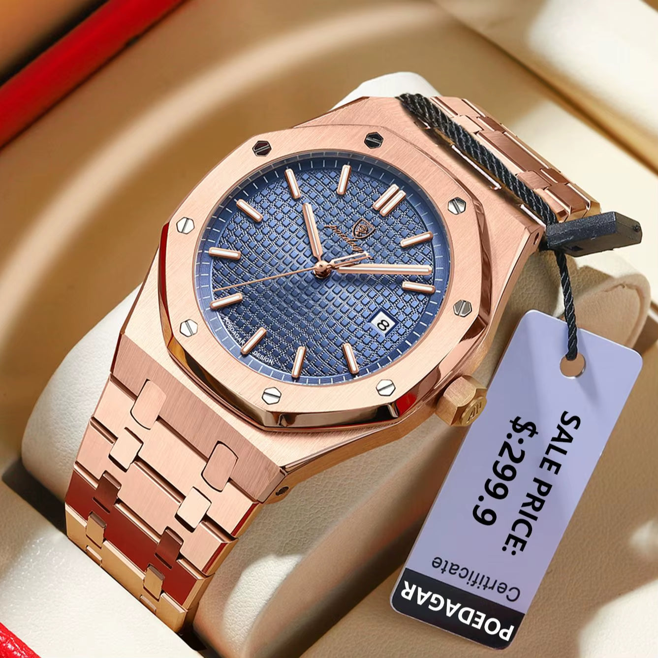 Hot Selling Waterproof Luminous Calendar Stainless Steel Men'S Square Watch Student Trend Business Quartz Watch