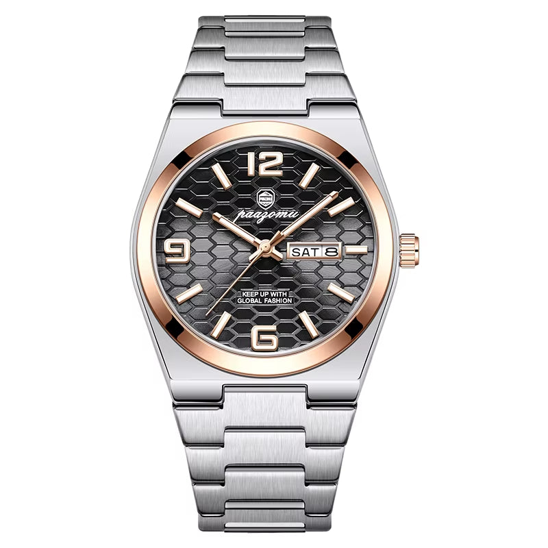 Men'S Watch Unisex Digital Display Quartz Movement Stainless Steel Band Fashion Accessory