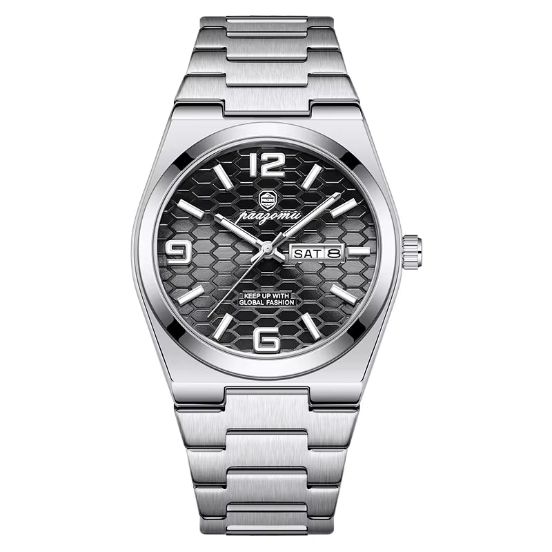 Men'S Watch Unisex Digital Display Quartz Movement Stainless Steel Band Fashion Accessory