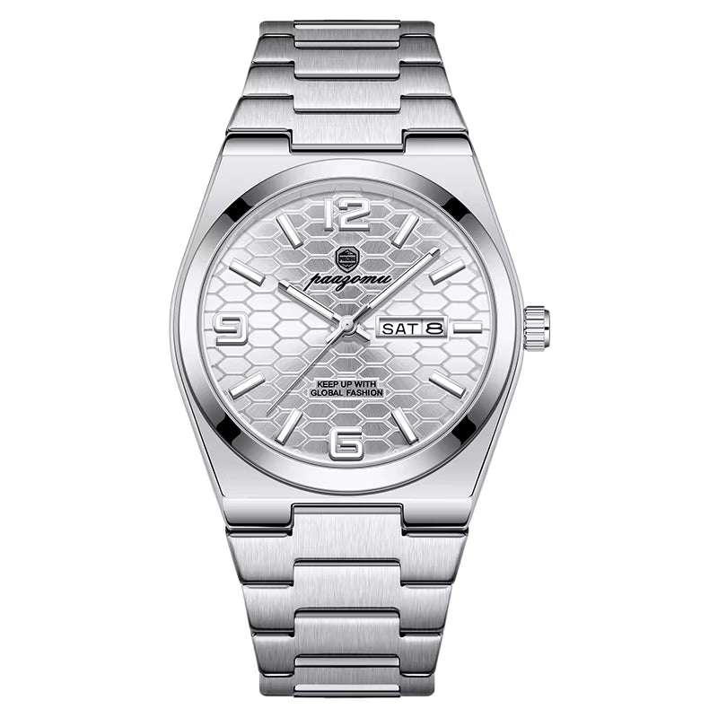 Men'S Watch Unisex Digital Display Quartz Movement Stainless Steel Band Fashion Accessory