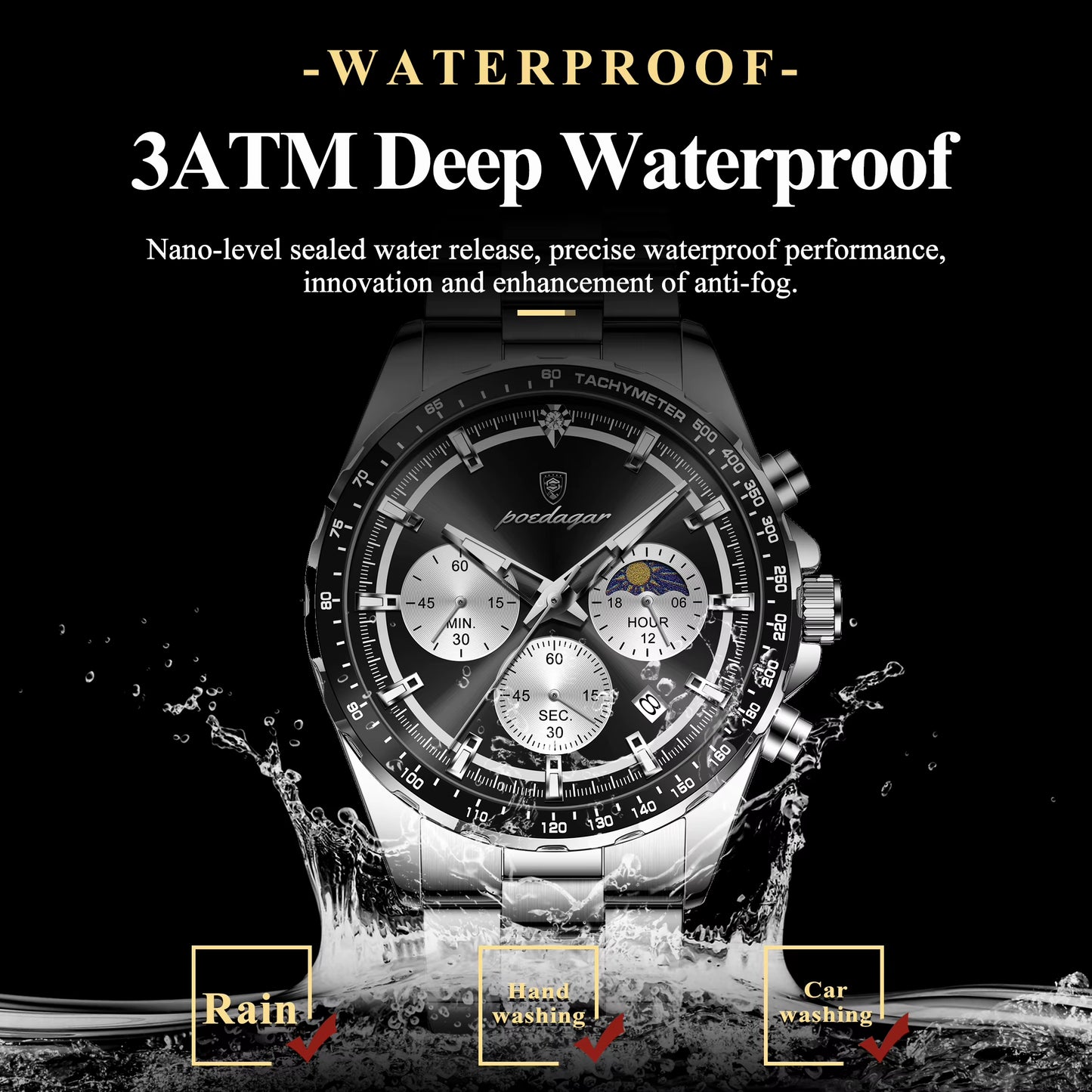 Business Brand Man Wristwatch Waterproof Stainless Steel Luminous Men Watch Chronograph Date Men'S Quartz Watches Reloj