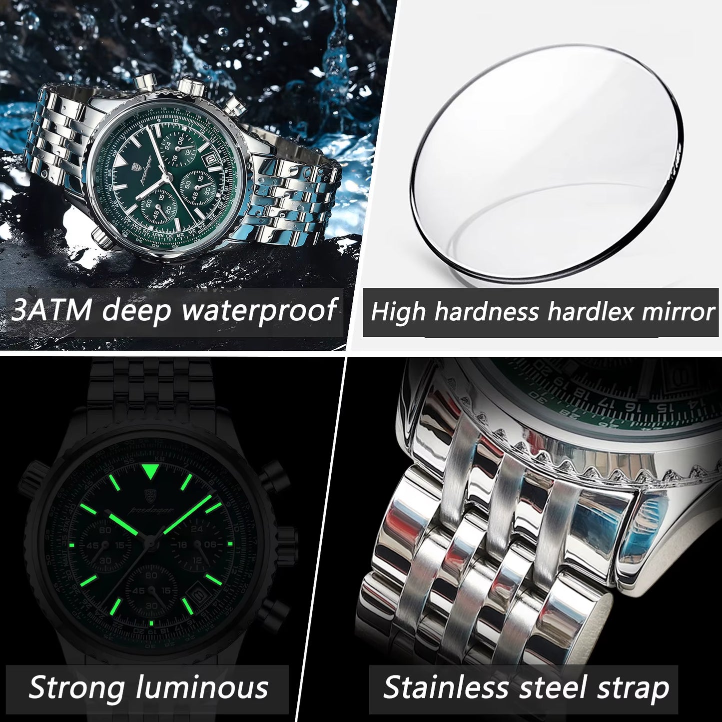 Luxury Watches for Man Date Chronograph Stainless Steel Sport Men Watch Waterproof Luminous Quartz Military Men'S Watch