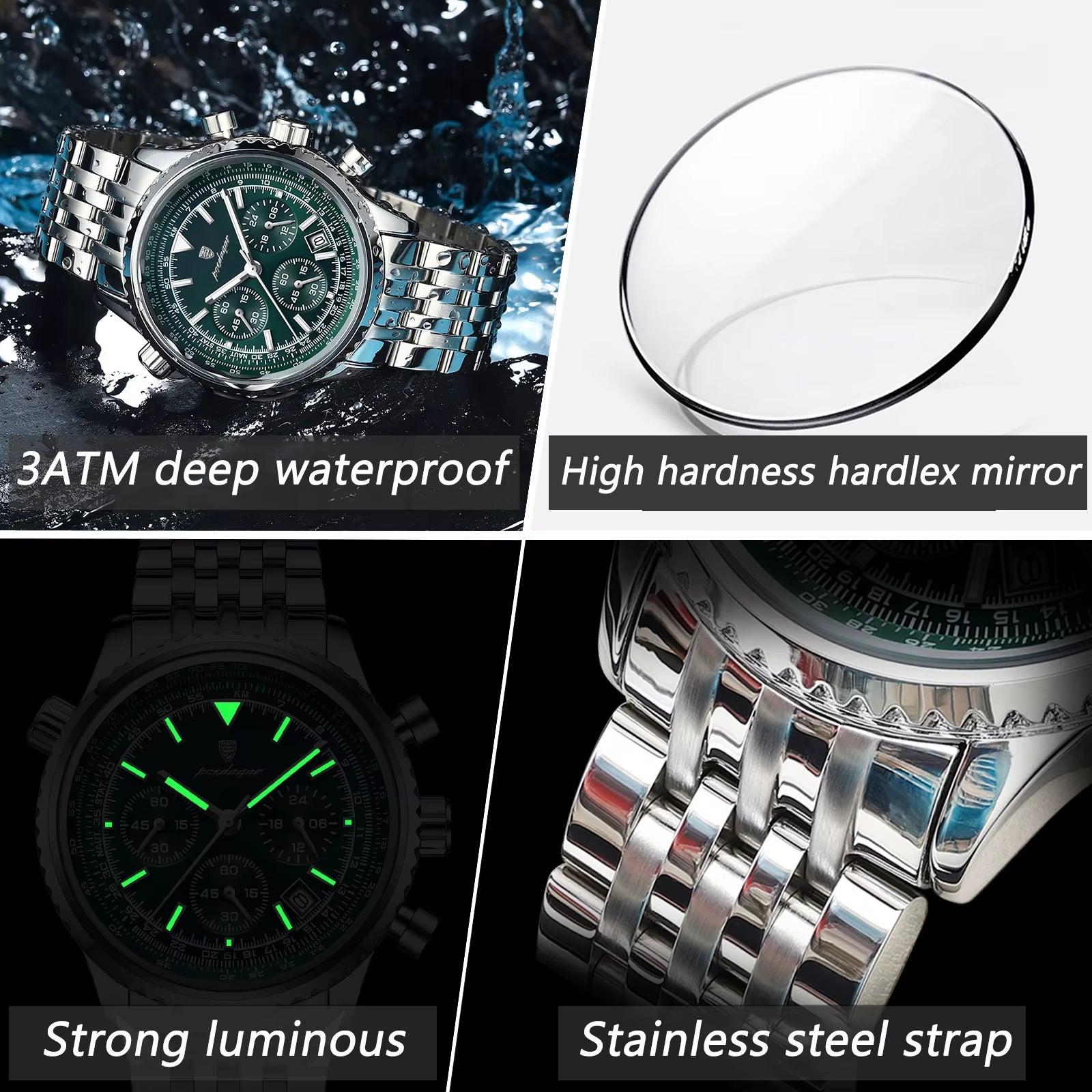 Luxury Watches for Man Date Chronograph Stainless Steel Sport Men Watch Waterproof Luminous Quartz Military Men'S Watch