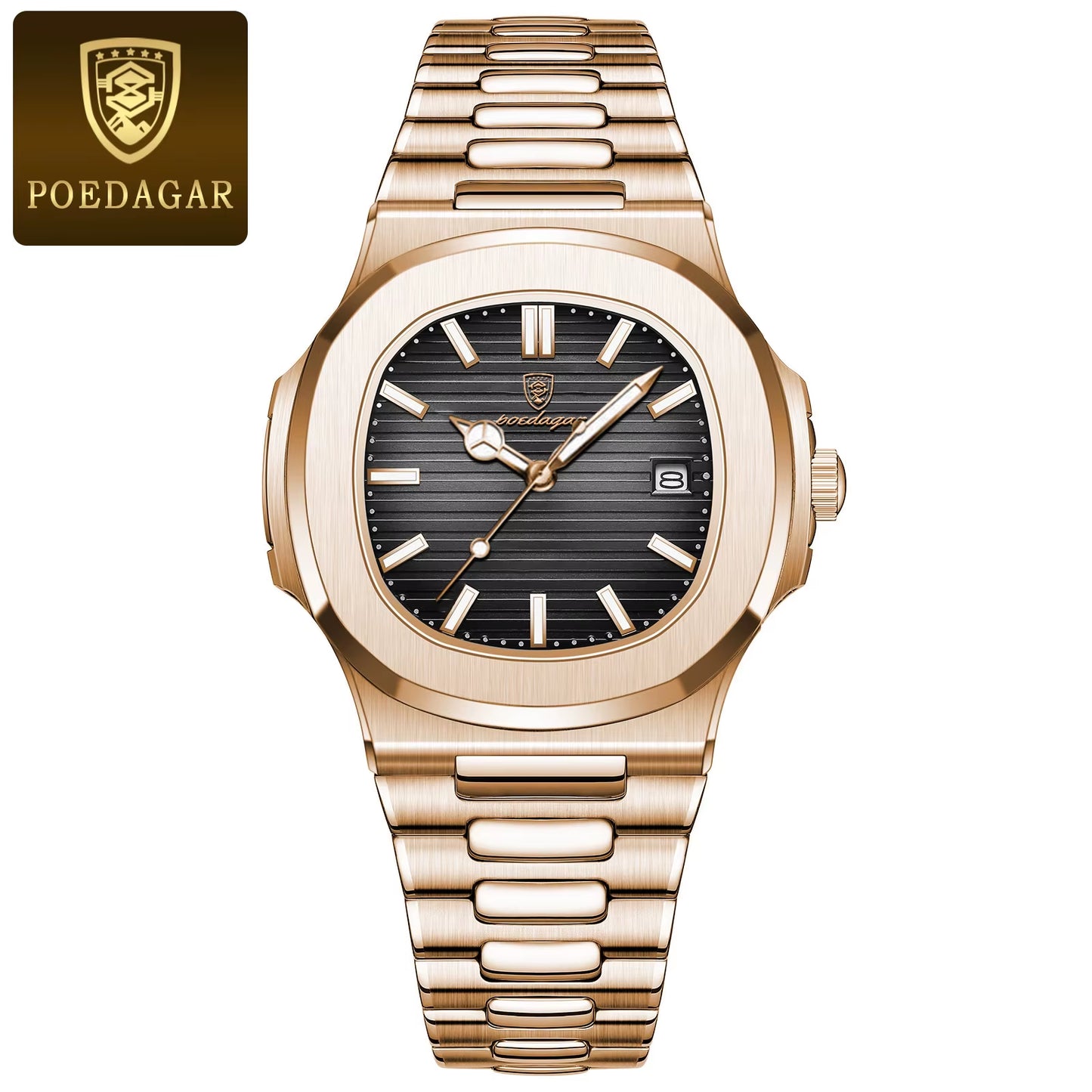 Man Wristwatch Business Luxury Square Men Quartz Watch Waterproof Luminous Date Stainless Steel Men'S Watches Clock+Box