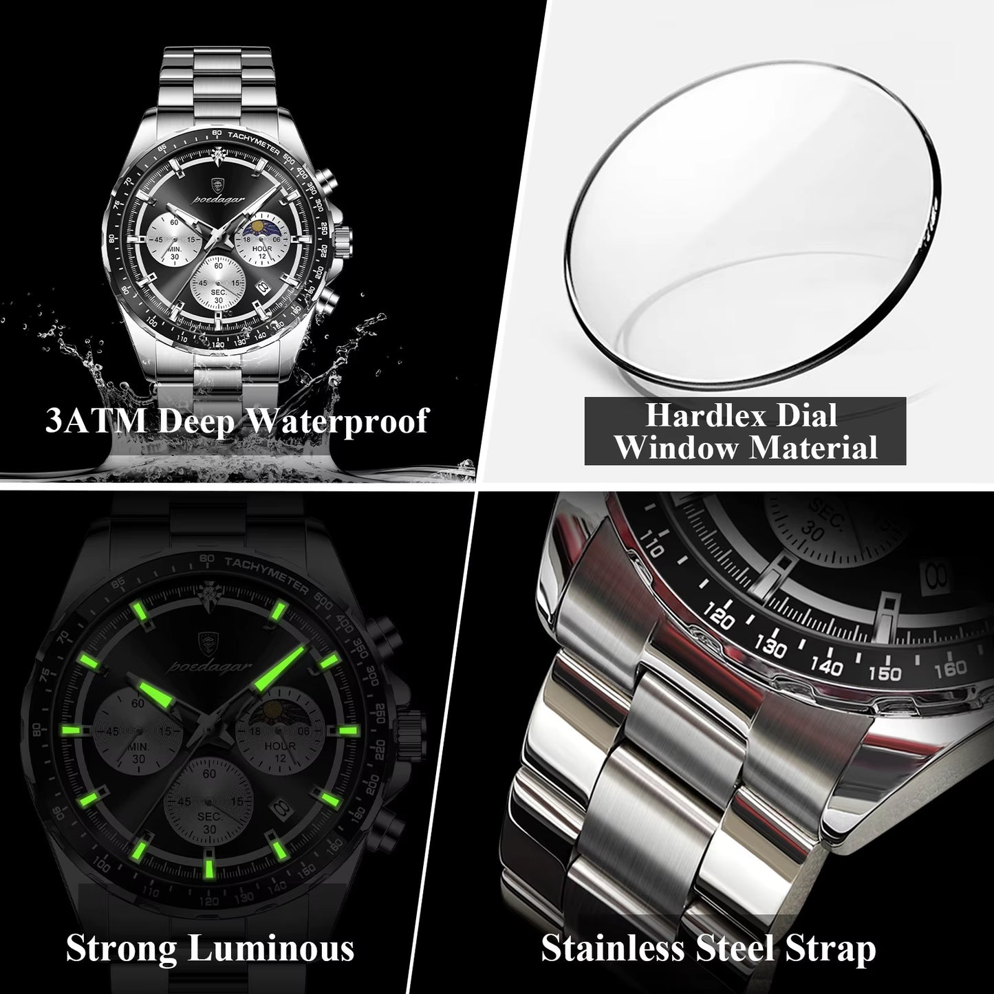 Business Brand Man Wristwatch Waterproof Stainless Steel Luminous Men Watch Chronograph Date Men'S Quartz Watches Reloj