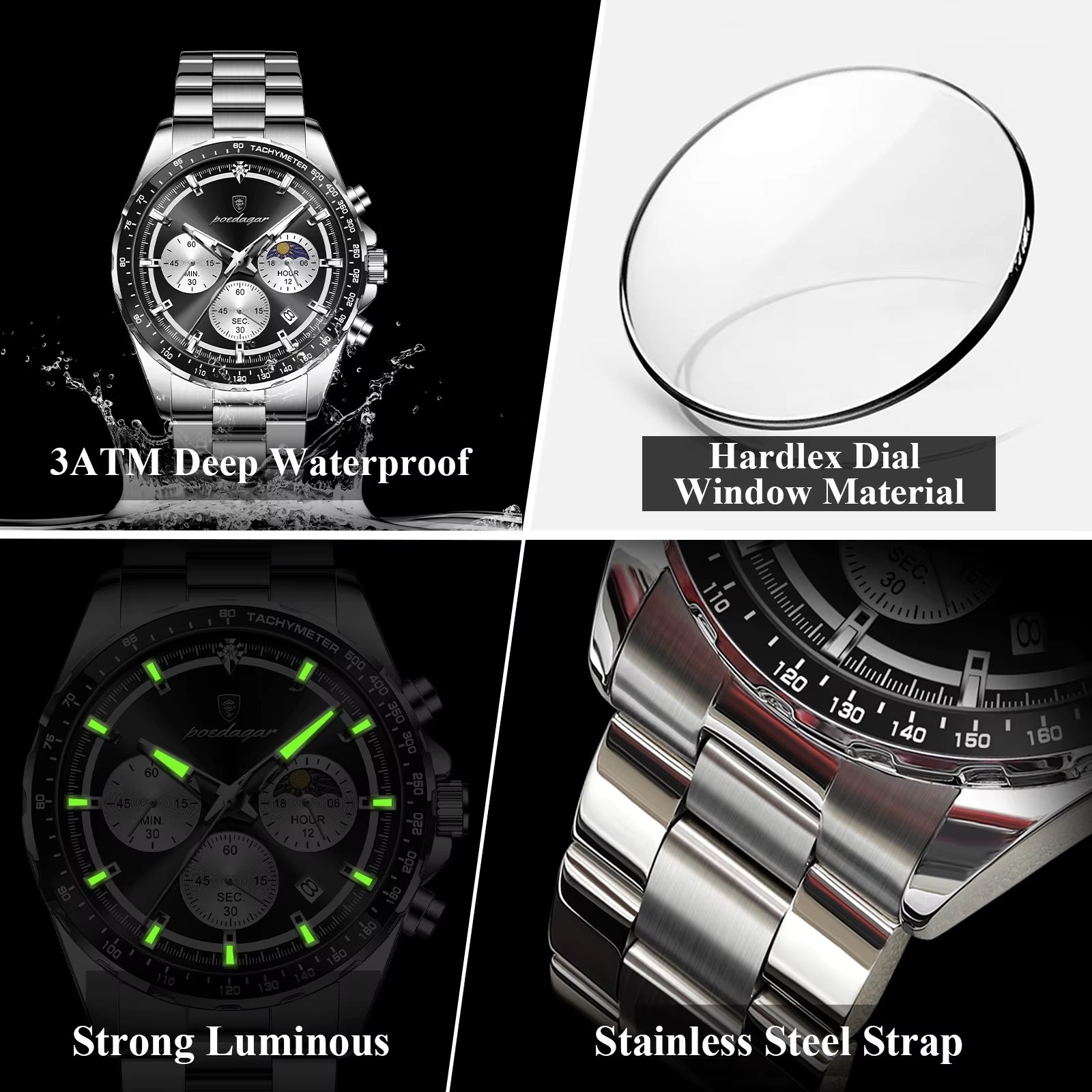 Business Brand Man Wristwatch Waterproof Stainless Steel Luminous Men Watch Chronograph Date Men'S Quartz Watches Reloj