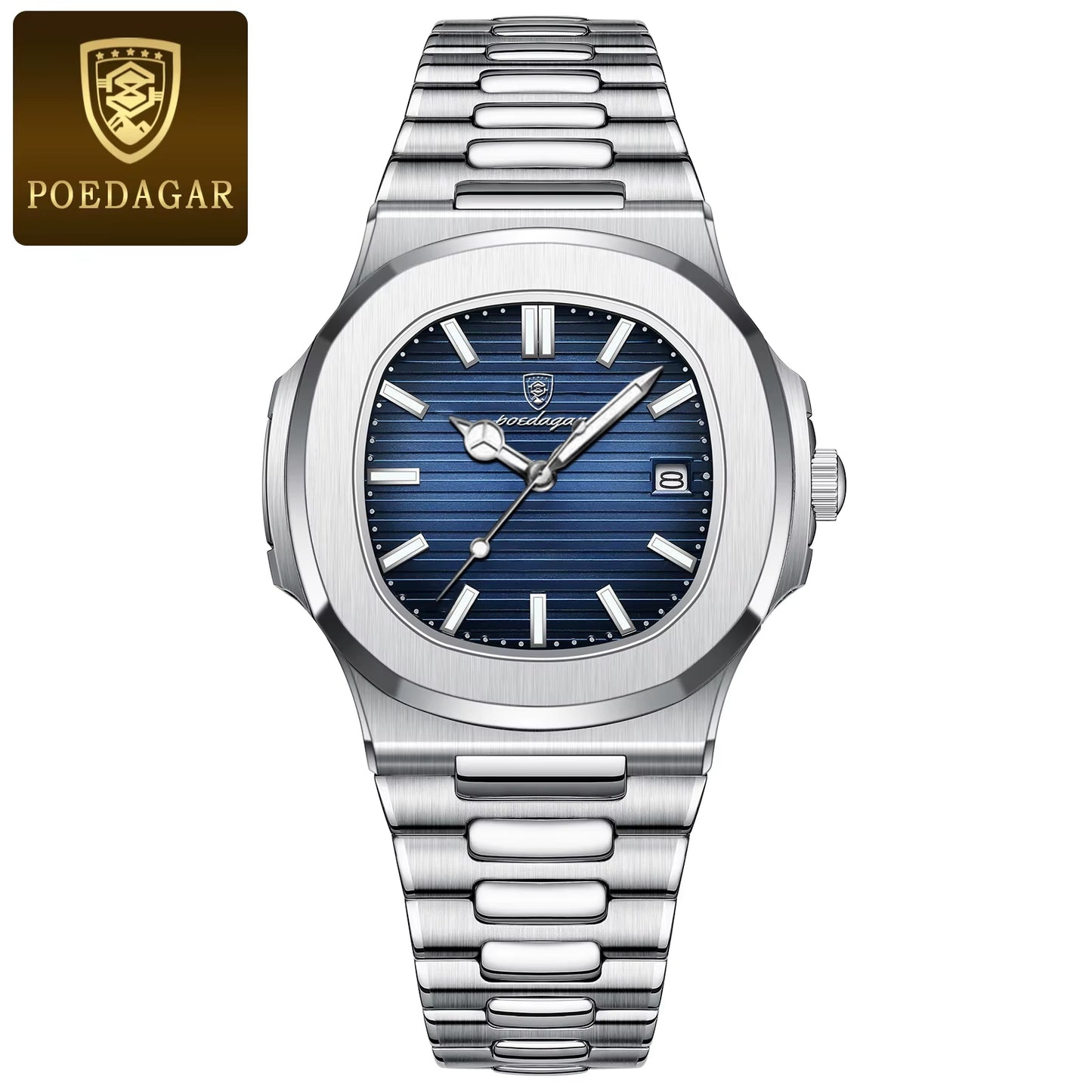 Man Wristwatch Business Luxury Square Men Quartz Watch Waterproof Luminous Date Stainless Steel Men'S Watches Clock+Box